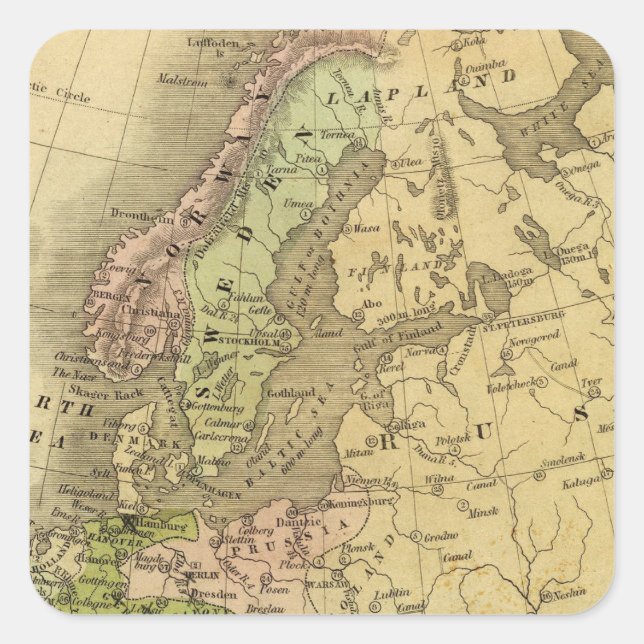 Europe Olney Map Quadratischer Aufkleber (Vorderseite)