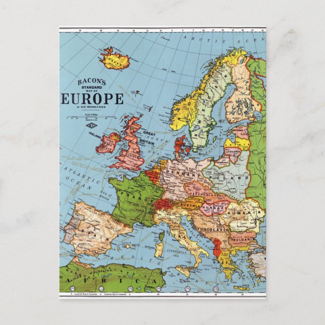 Europe vintage Carte générale du XXe siècle (Devant)