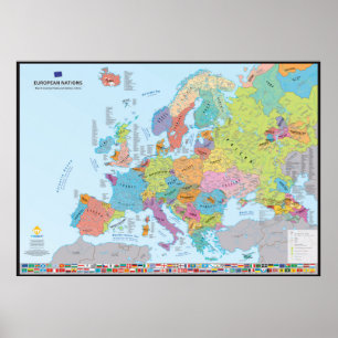 "European Nations" Carte des nations (en anglais) Poster