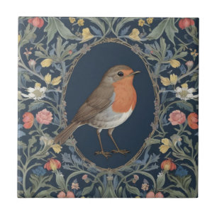 European Robin Bird William Morris style R Floral Fliese