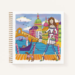 European Travel Girl in Venedig Persönliche Reise Notizbuch