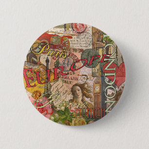 European Travel Print Art London Rom Paris Button
