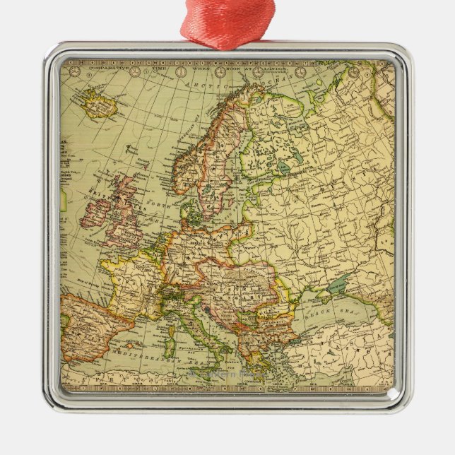 EuropePanoramic MapEurope 3 Silbernes Ornament (Vorne)