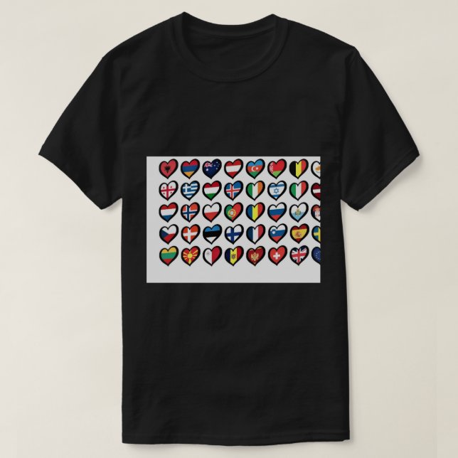 Eurovision Song Contest Fahnen Herz-Maske T-Shirt (Design vorne)