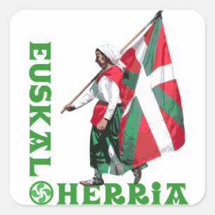 Euskal Herria: Mädchen, das baskische Flagge Quadratischer Aufkleber