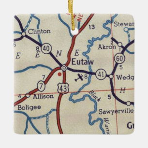 Eutaw AL Vintag Map Keramikornament