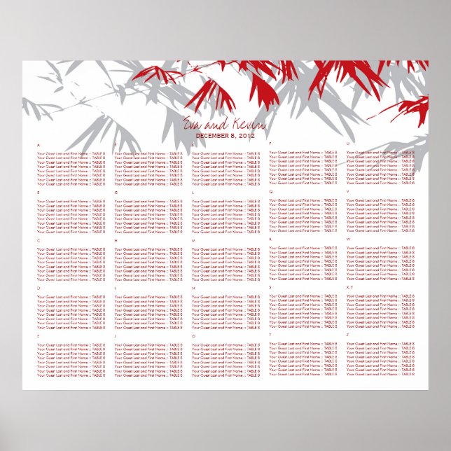 Eva Bamboo Verlasse Chinesische Hochzeitssatabelle Poster (Vorne)
