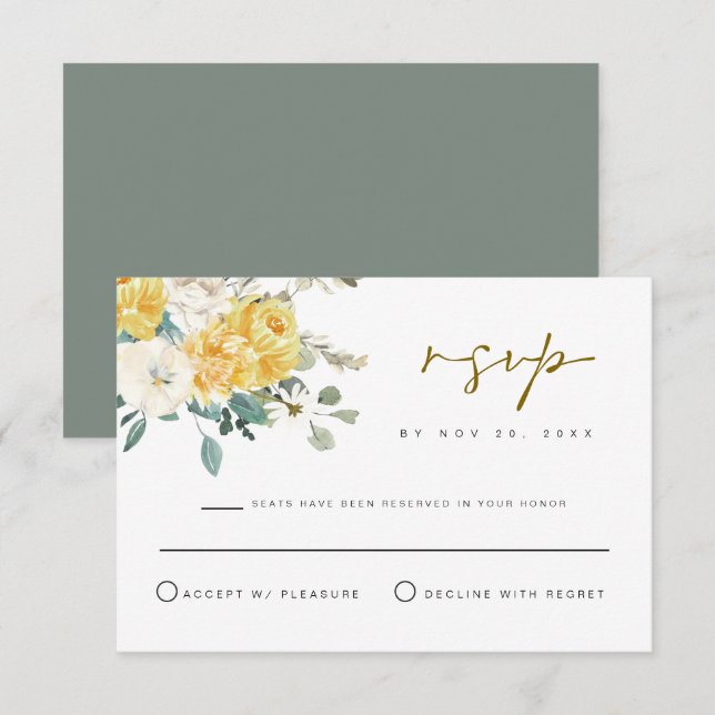 EVA Spring Garden Yellow Floral RSVP Card Einladung (Vorne/Hinten)