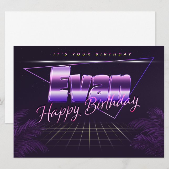 Evan Name Vorname lila retro Karte Geburtstag (Vorne/Hinten)