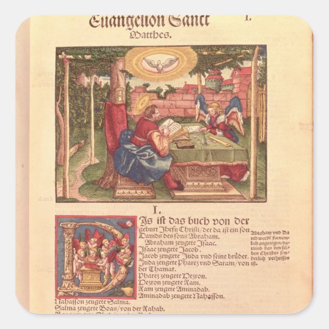 Evangelium von St. Matthew, Buch I Quadratischer Aufkleber (Vorderseite)