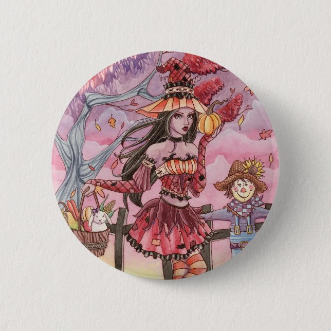 Evania - Hexe-Knopf Button (Vorderseite)