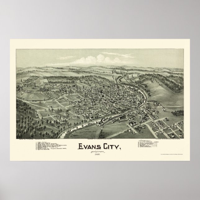 Evans City, PA Panorama Karte - 1900 Poster (Vorne)