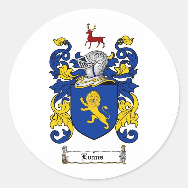 EVANS-FAMILIENWAPPEN - EVANCOAT VON WAFFEN RUNDER AUFKLEBER (Vorderseite)