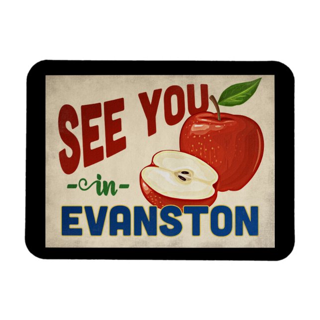 Evanston Illinois Apple - Vintage Travel Magnet (Horizontal)