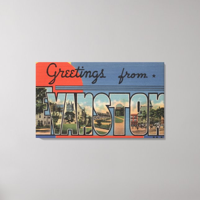 Evanston, Illinois - Große Briefmarkenszenen Leinwanddruck (Vorderseite)