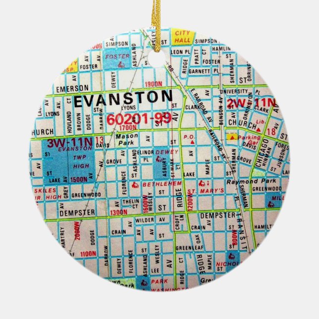 EVANSTON, Vintage Karte IL Keramik Ornament (Hinten)