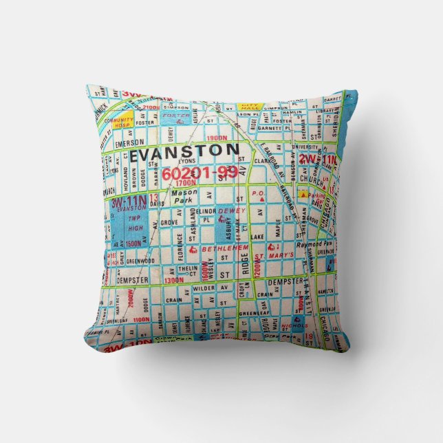 EVANSTON, Vintage Karte IL Kissen (Vorderseite)
