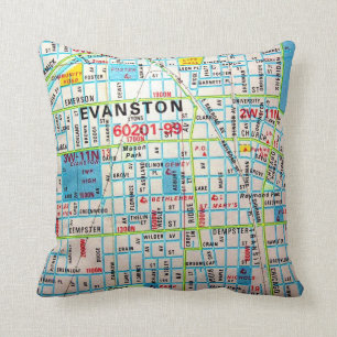 EVANSTON, Vintage Karte IL Kissen