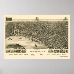 Evansville, IN Panorama-Karte - 1888 Poster