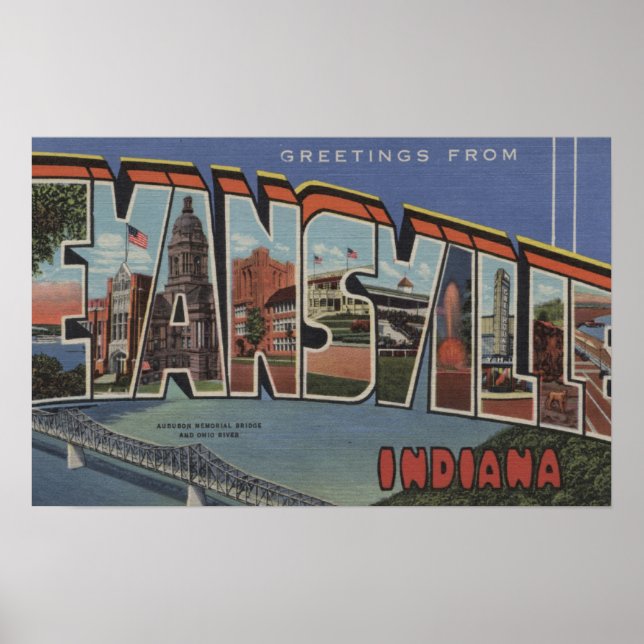 Evansville, Indiana - Große Buchstabenszenen Poster (Vorne)