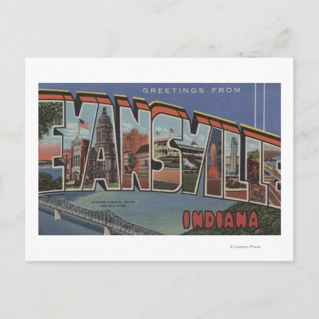 Evansville, Indiana - Große Buchstabenszenen Postkarte (Vorderseite)