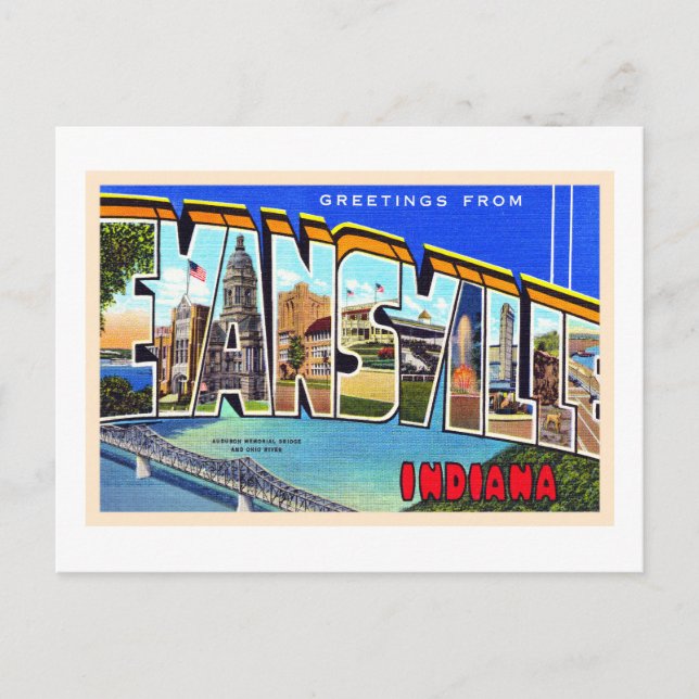Evansville Indiana Vintage Large Letter Postcard Postkarte (Vorderseite)