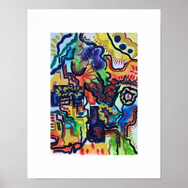 Eva's Garden-Hand bemalt Abstrakte Kunst Poster (Vorne)