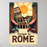 Evasion vers Rome : Poster Vintage voyage rétro