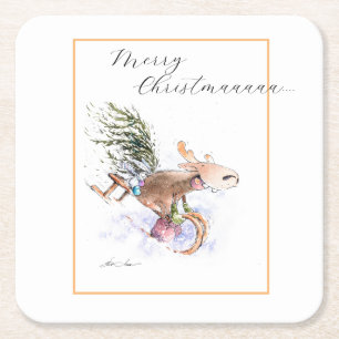 EVE bemalt Weihnachtsbaum Rentier und sonnig Rechteckiger Pappuntersetzer