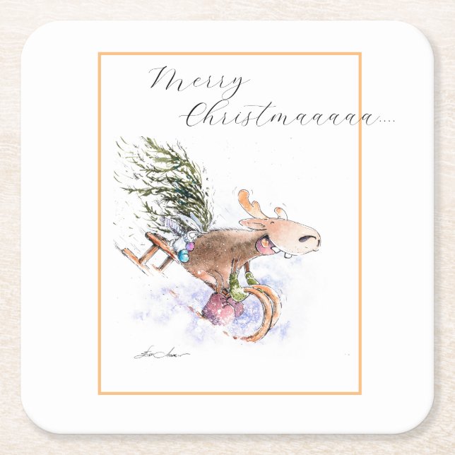 EVE bemalt Weihnachtsbaum Rentier und sonnig Rechteckiger Pappuntersetzer (Vorderseite)