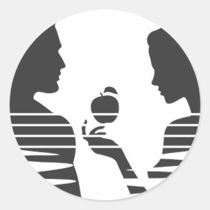 Eve gibt einen Apfel an Adam, schwarze Version 1/3 Runder Aufkleber