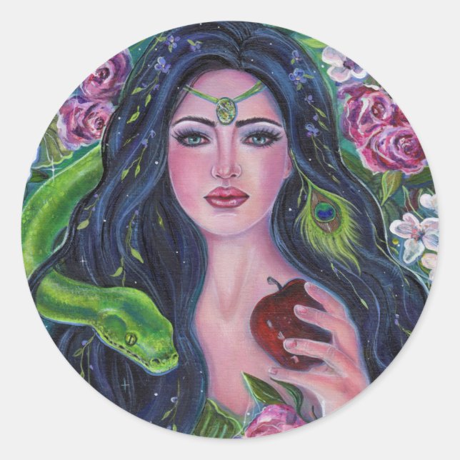 Eve im Garten Eden Python Apfel von Renee Runder Aufkleber (Vorderseite)