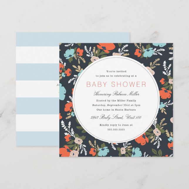 Evelyn Floral Baby Shower Einladung (Vorne/Hinten)