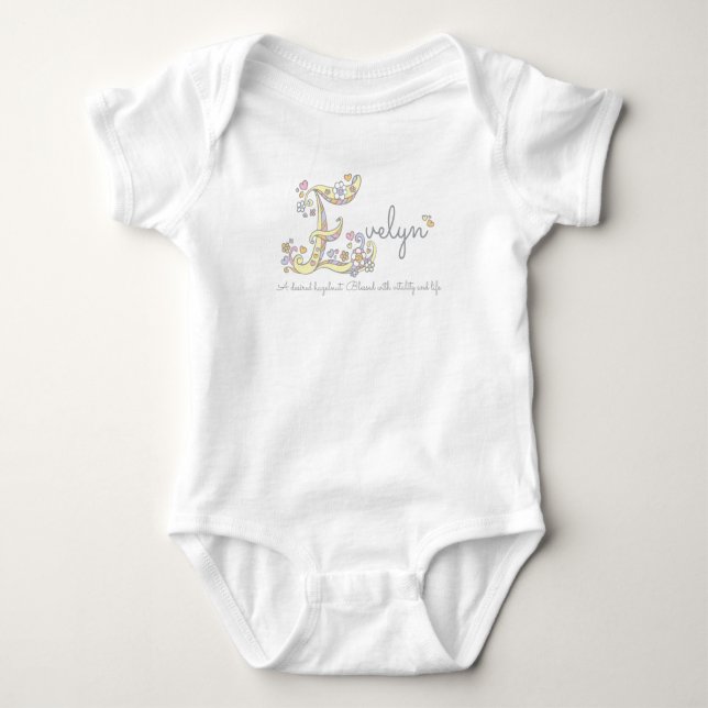 Evelyn girls name meint E monogramm herzen Baby Strampler (Vorderseite)