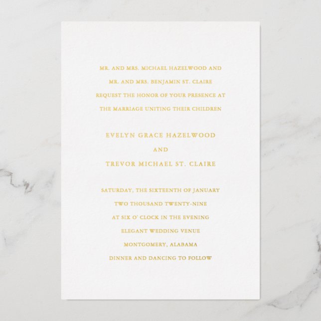Evelyn Simple Elegant Wedding Folieneinladung (Vorderseite)