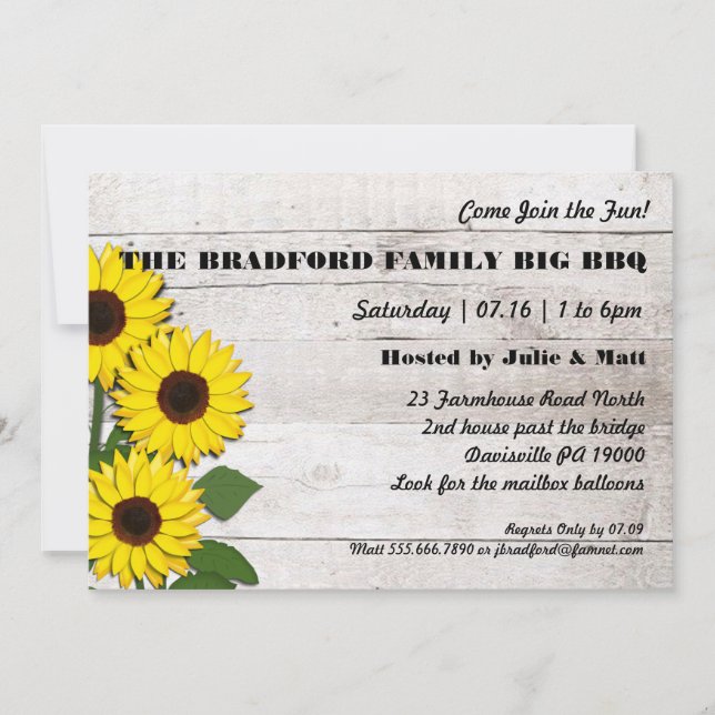 Événement de fête Sunflowers Invitations rustiques (Devant)