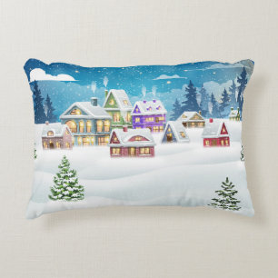 Evening winter village landscape with snow covered dekokissen