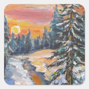 Eveningsnow5.jpg Quadratischer Aufkleber