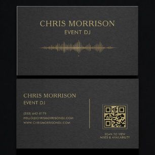 Event-DJ-Musik Schwarz Gold QR-Code Professional Visitenkarte