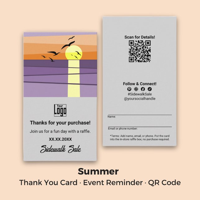 Event-Erinnerung ・ QR-Code ・ Sommerdanken Visitenkarte (Event Reminder · QR Code · Summer Thank You Business Card)