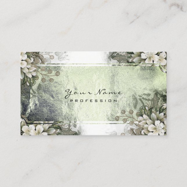 Event Floral Mint Green Gold White Gold Metallic Visitenkarte (Vorderseite)