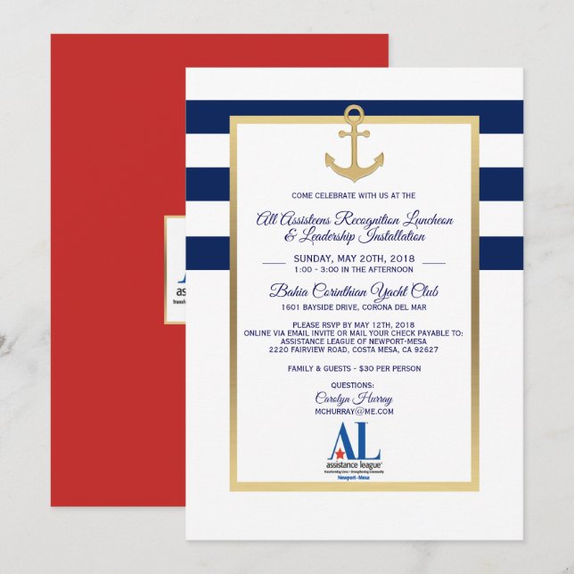 Event für benutzerdefiniertes blaues nautisches Pa Einladung (Vorne/Hinten)
