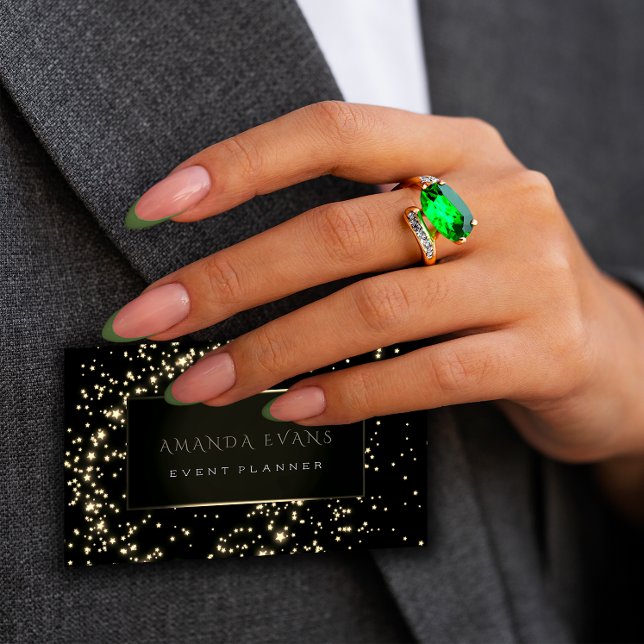 Event Planer Black Frame Stars Gold Sparkasse Sepi Visitenkarte (Hair Mint Drip Glitter Coiffure Instagra Scissors Business Card)