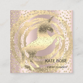 Event Planer Rose Unicorn Gold Glitzer Quadratische Visitenkarte