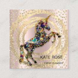 Event Planner Music Media Blue Unicorn Holograph Quadratische Visitenkarte