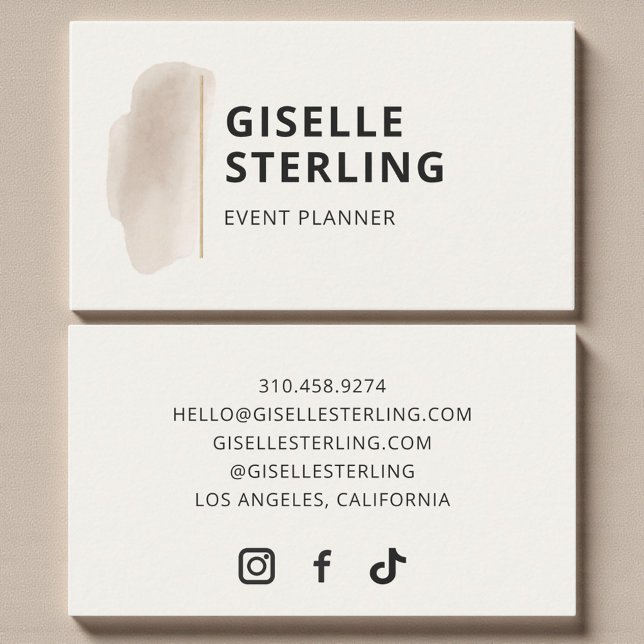 Event Planner Neutral Beige Watercolor Visitenkarte (Von Creator hochgeladen)