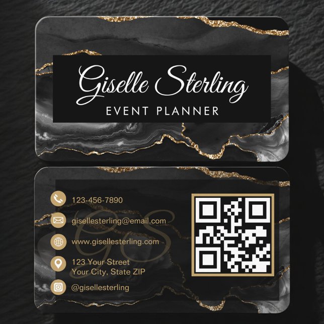 Event Planner QR Code Black Gold Visitenkarte (Von Creator hochgeladen)