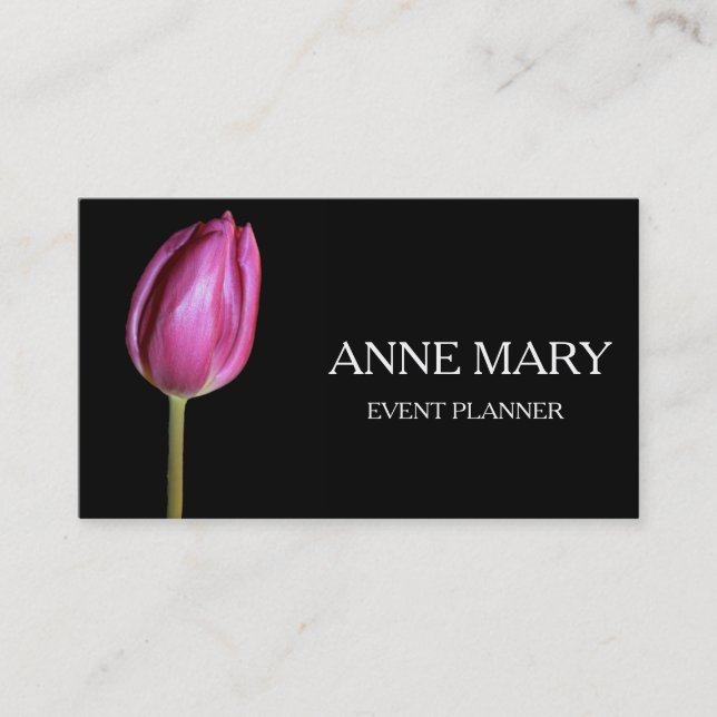 Event Planner Wedding Coordinator Pink Tulip Black Visitenkarte (Vorderseite)