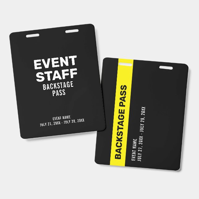 Event Staff Backstage Pass Employee ID Badge Ausweis (Vorder- & Rückseite)
