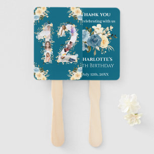 Éventail 12e anniversaire Turquoise photo Collage Fleur Jau